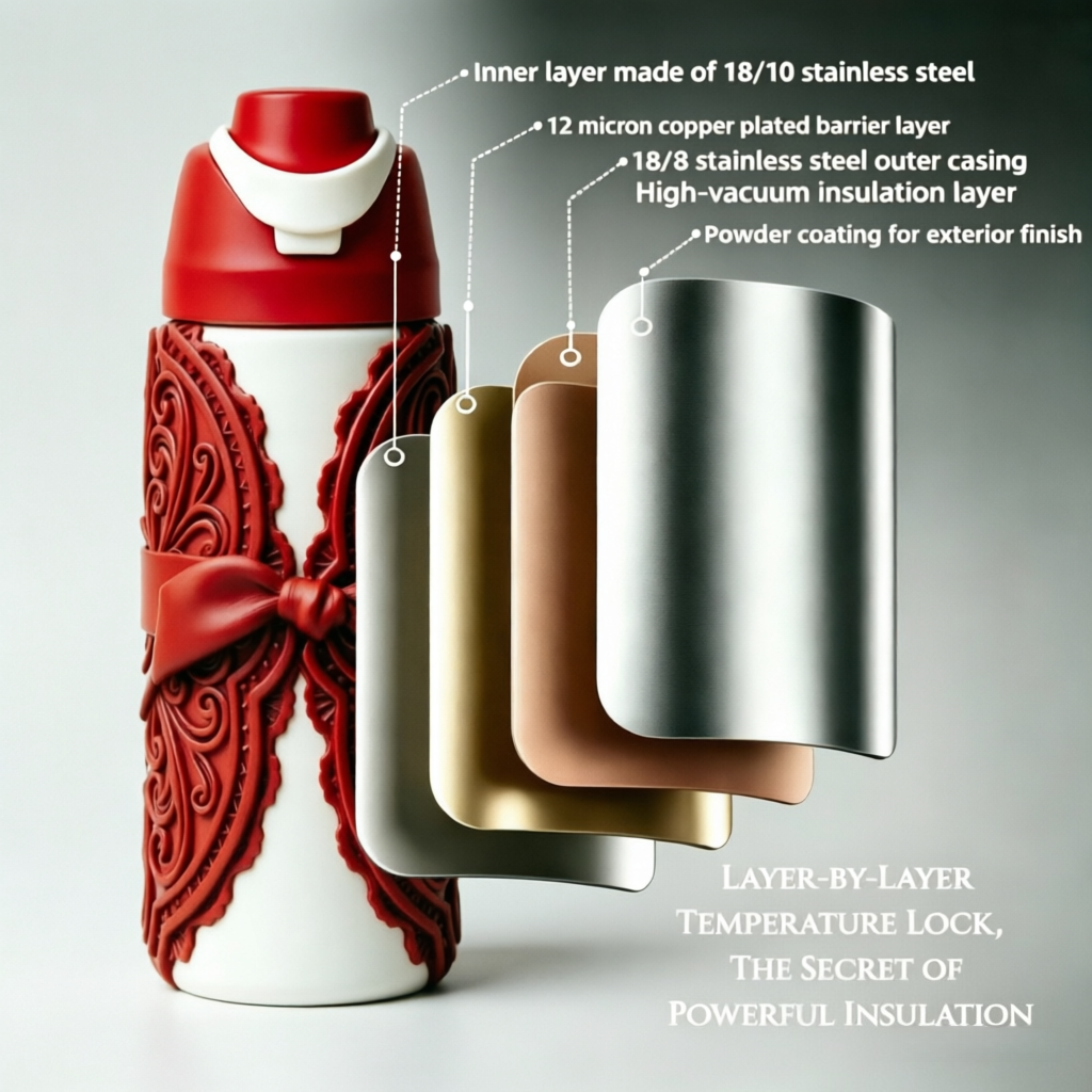 Fashion Bow Insulated Stainless Steel Water Bottle with Carry Handle | Leakproof Reusable Travel Coffee Tumbler for Women