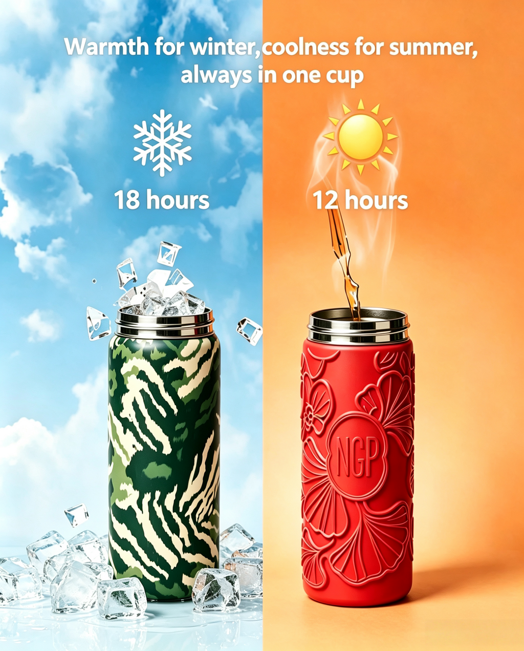 Fashion Bow Insulated Stainless Steel Water Bottle with Carry Handle | Leakproof Reusable Travel Coffee Tumbler for Women