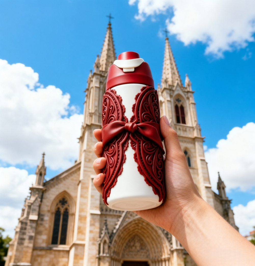 Fashion Bow Insulated Stainless Steel Water Bottle with Carry Handle | Leakproof Reusable Travel Coffee Tumbler for Women