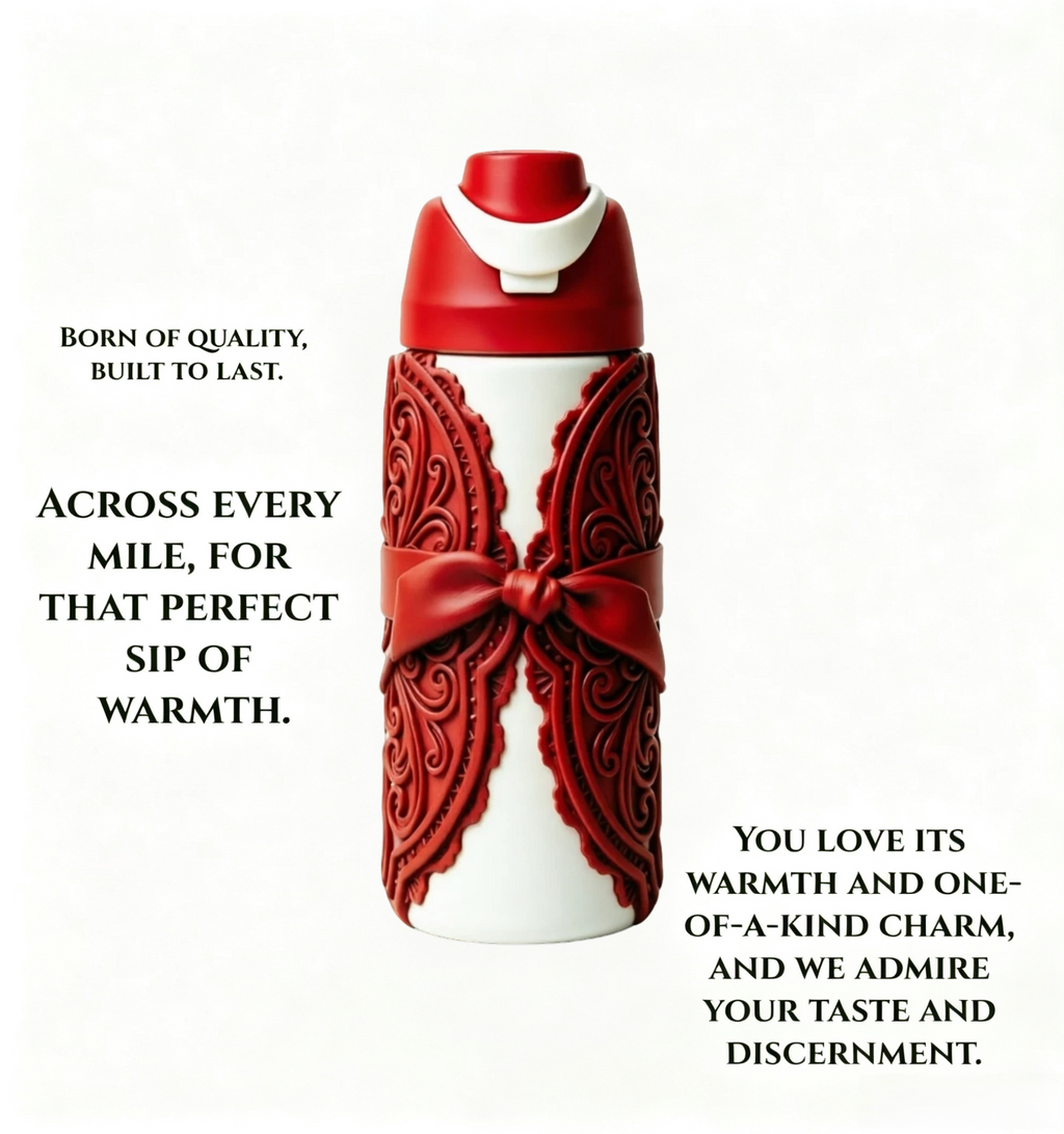 Fashion Bow Insulated Stainless Steel Water Bottle with Carry Handle | Leakproof Reusable Travel Coffee Tumbler for Women