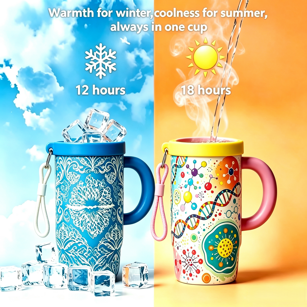 22oz Insulated Floral Tumbler with Handle & Straw – Leakproof Stainless Steel Travel Mug, Vacuum Insulated Water Cup for Coffee, Tea & Cold Drinks