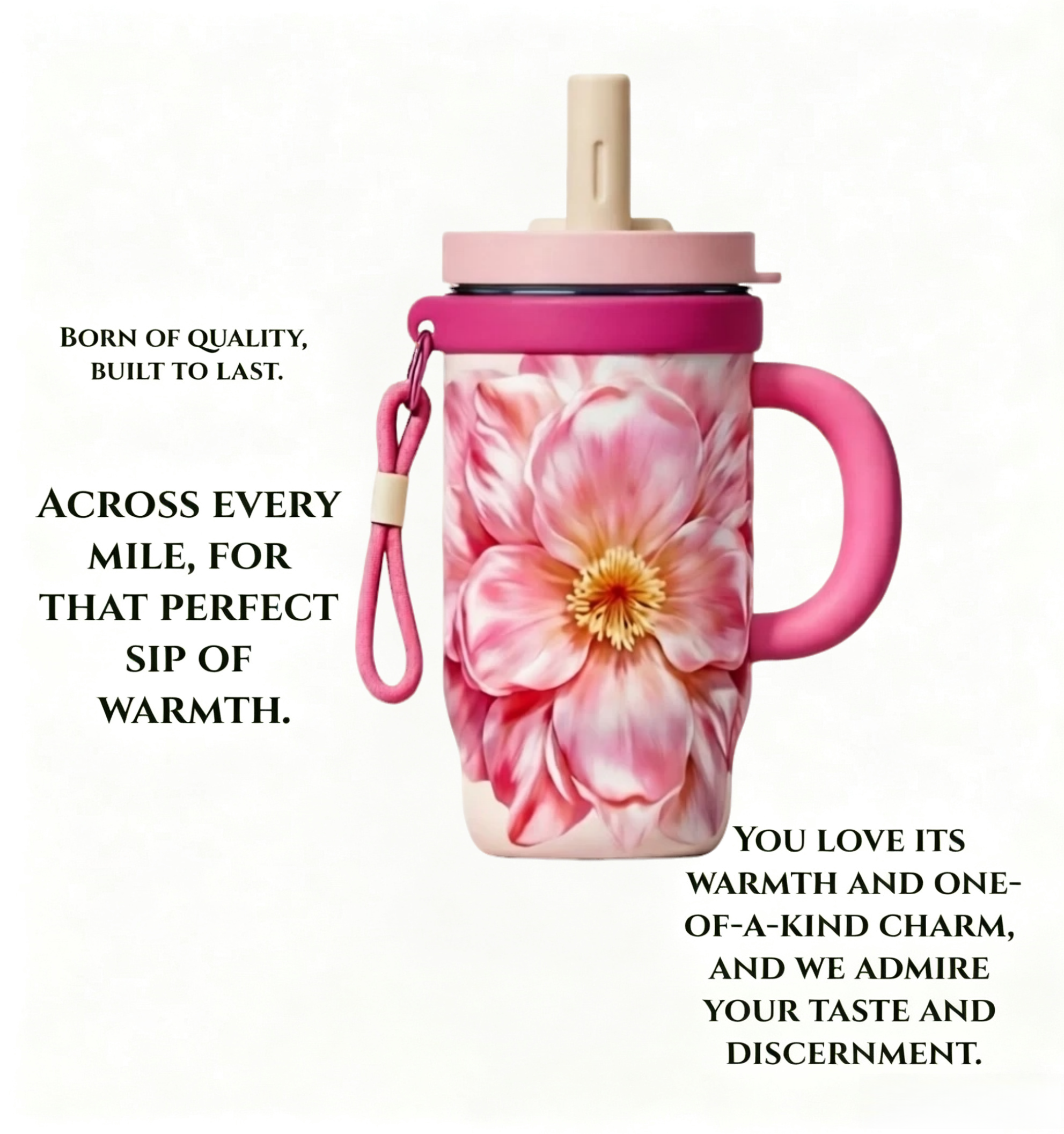 22oz Insulated Floral Tumbler with Handle & Straw – Leakproof Stainless Steel Travel Mug, Vacuum Insulated Water Cup for Coffee, Tea & Cold Drinks