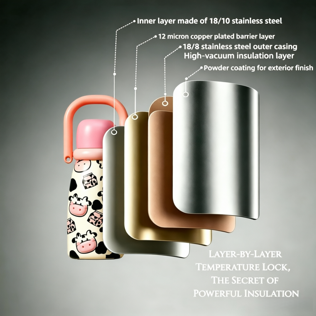 23oz Kids Stainless Steel Insulated Water Bottle with Handle – 660ml Leakproof Vacuum Water Bottle, BPA-Free Straw Bottle, Cute Cow Thermal Flask for School, Travel & Outdoor