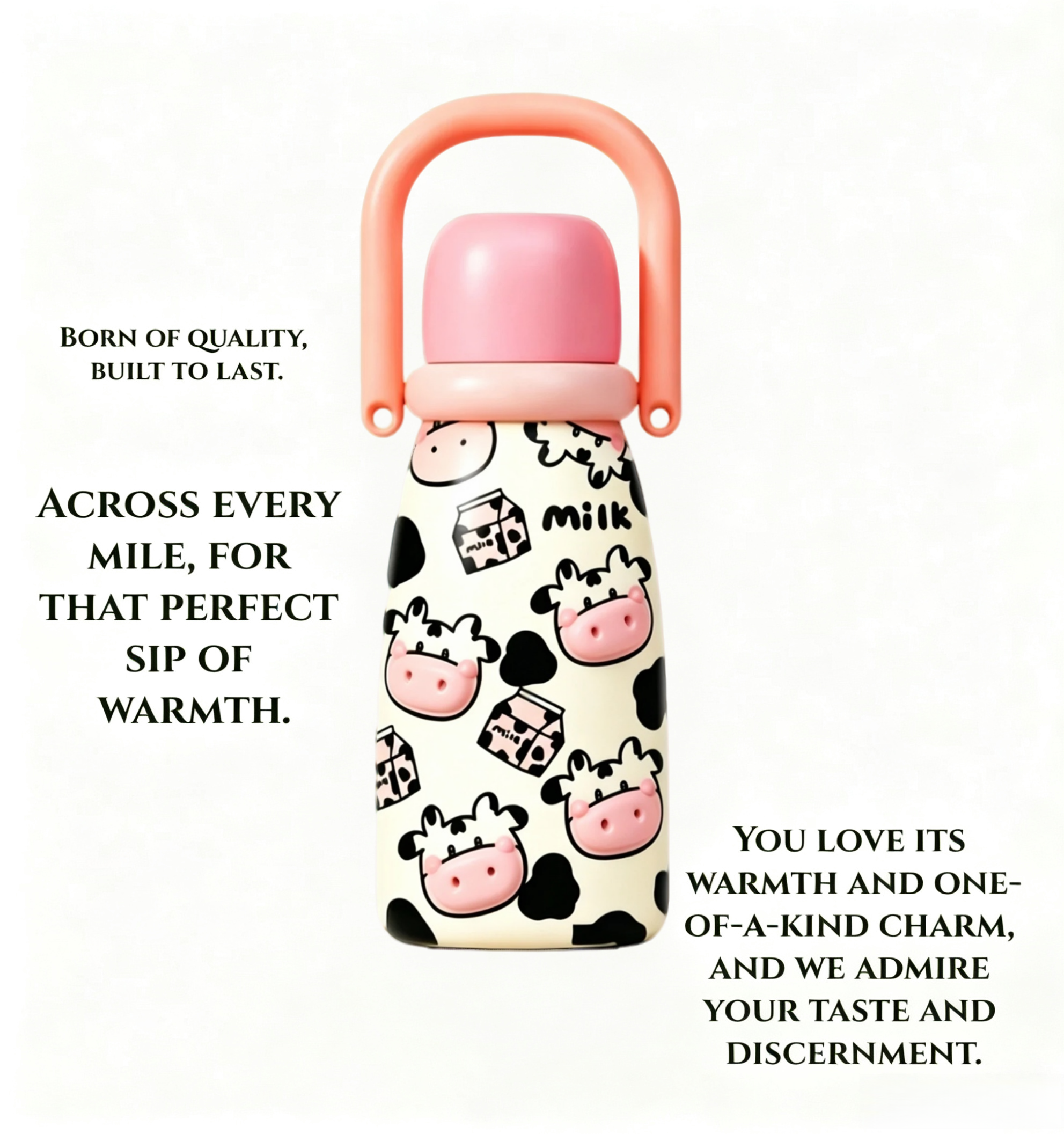 23oz Kids Stainless Steel Insulated Water Bottle with Handle – 660ml Leakproof Vacuum Water Bottle, BPA-Free Straw Bottle, Cute Cow Thermal Flask for School, Travel & Outdoor