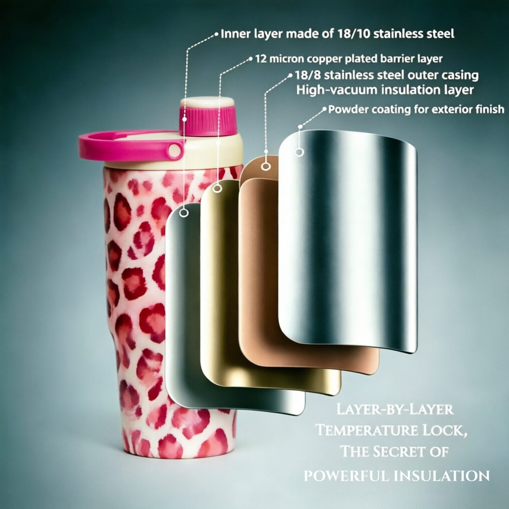 Leopard Print Stainless Steel Insulated Water Bottle with Carry Handle – Leakproof Vacuum Thermal Travel Mug, BPA-Free Reusable Sports Water Bottle for Gym, Office & Travel