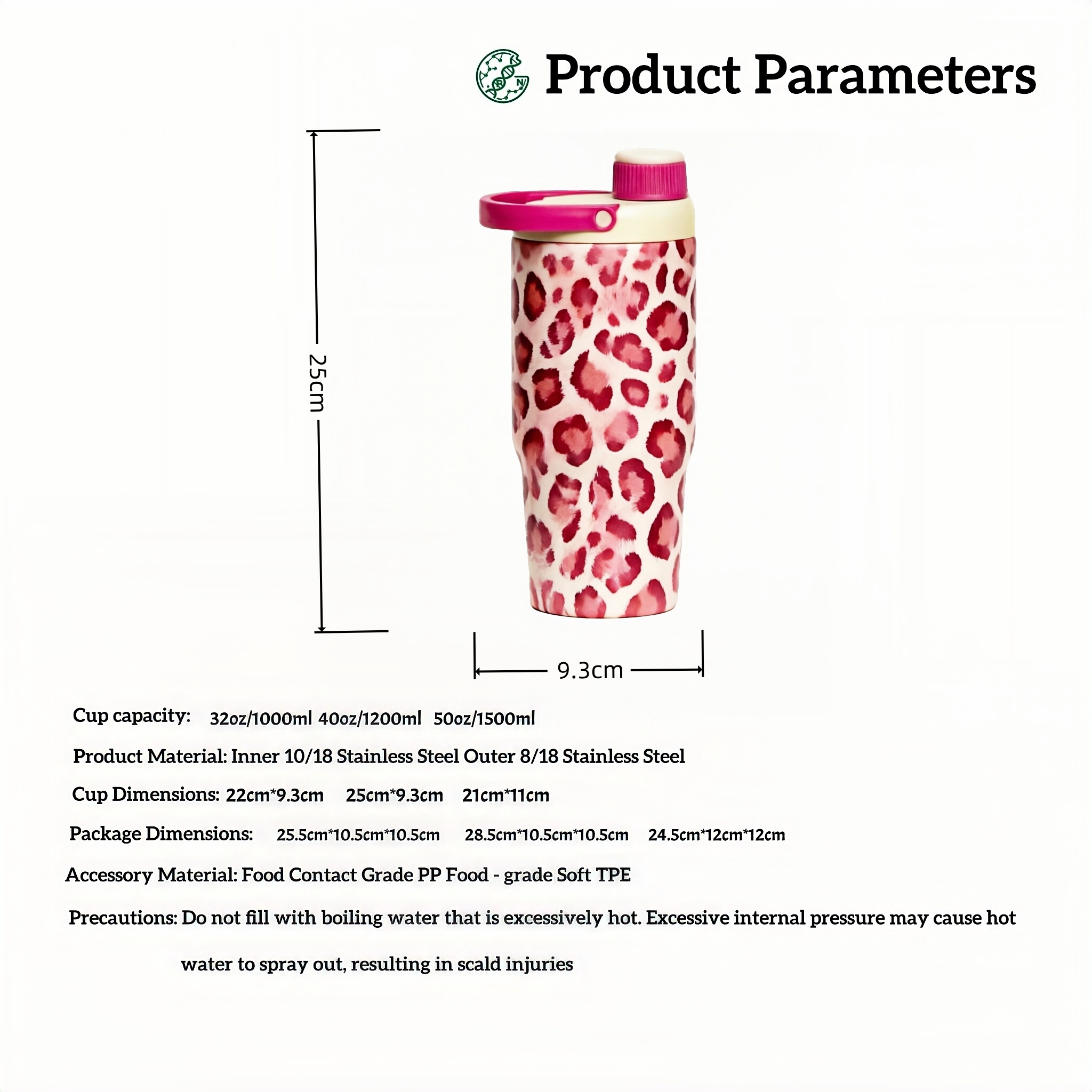Leopard Print Stainless Steel Insulated Water Bottle with Carry Handle – Leakproof Vacuum Thermal Travel Mug, BPA-Free Reusable Sports Water Bottle for Gym, Office & Travel