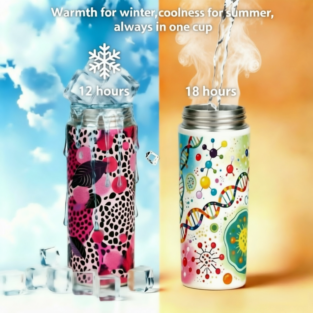 Stainless Steel Insulated Water Bottle with Carry Handle – Leakproof Vacuum Thermal Sports Water Bottle, BPA-Free Reusable Travel Bottle with Retro Graphic Design for Gym, Office & Outdoor