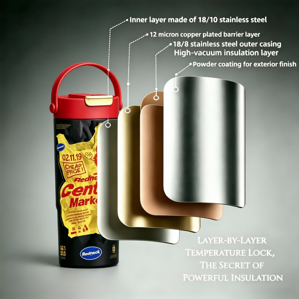 Stainless Steel Insulated Water Bottle with Carry Handle – Leakproof Vacuum Thermal Sports Water Bottle, BPA-Free Reusable Travel Bottle with Retro Graphic Design for Gym, Office & Outdoor