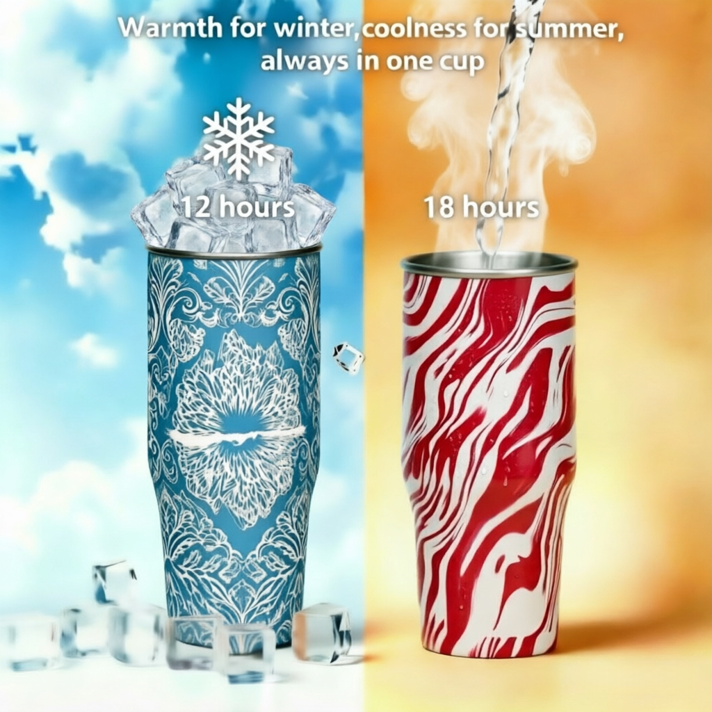 Stainless Steel Insulated Water Bottle with Handle – Vacuum Thermal Travel Mug, Leakproof BPA-Free Reusable Coffee Tumbler with Minimalist Abstract Face Design for Office, Gym & & Travel