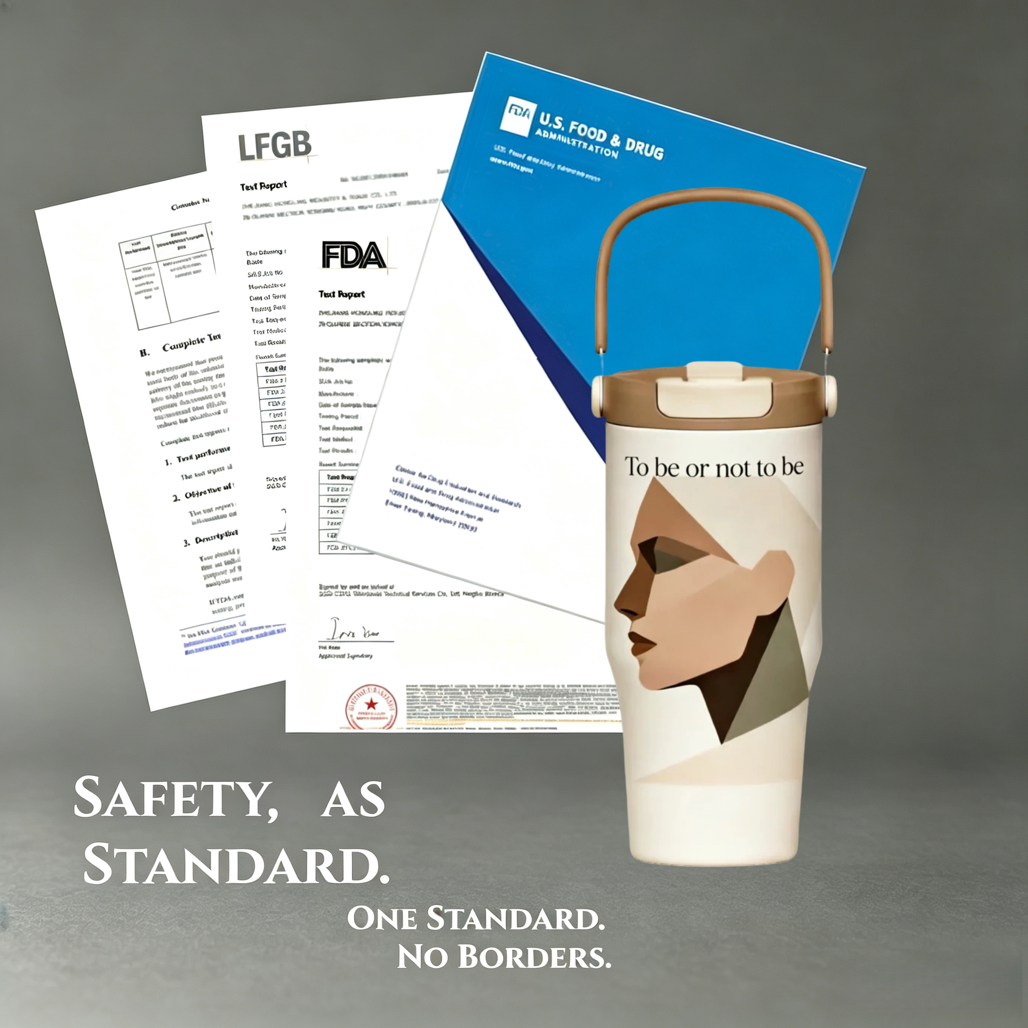 Stainless Steel Insulated Water Bottle with Handle – Vacuum Thermal Travel Mug, Leakproof BPA-Free Reusable Coffee Tumbler with Minimalist Abstract Face Design for Office, Gym & & Travel
