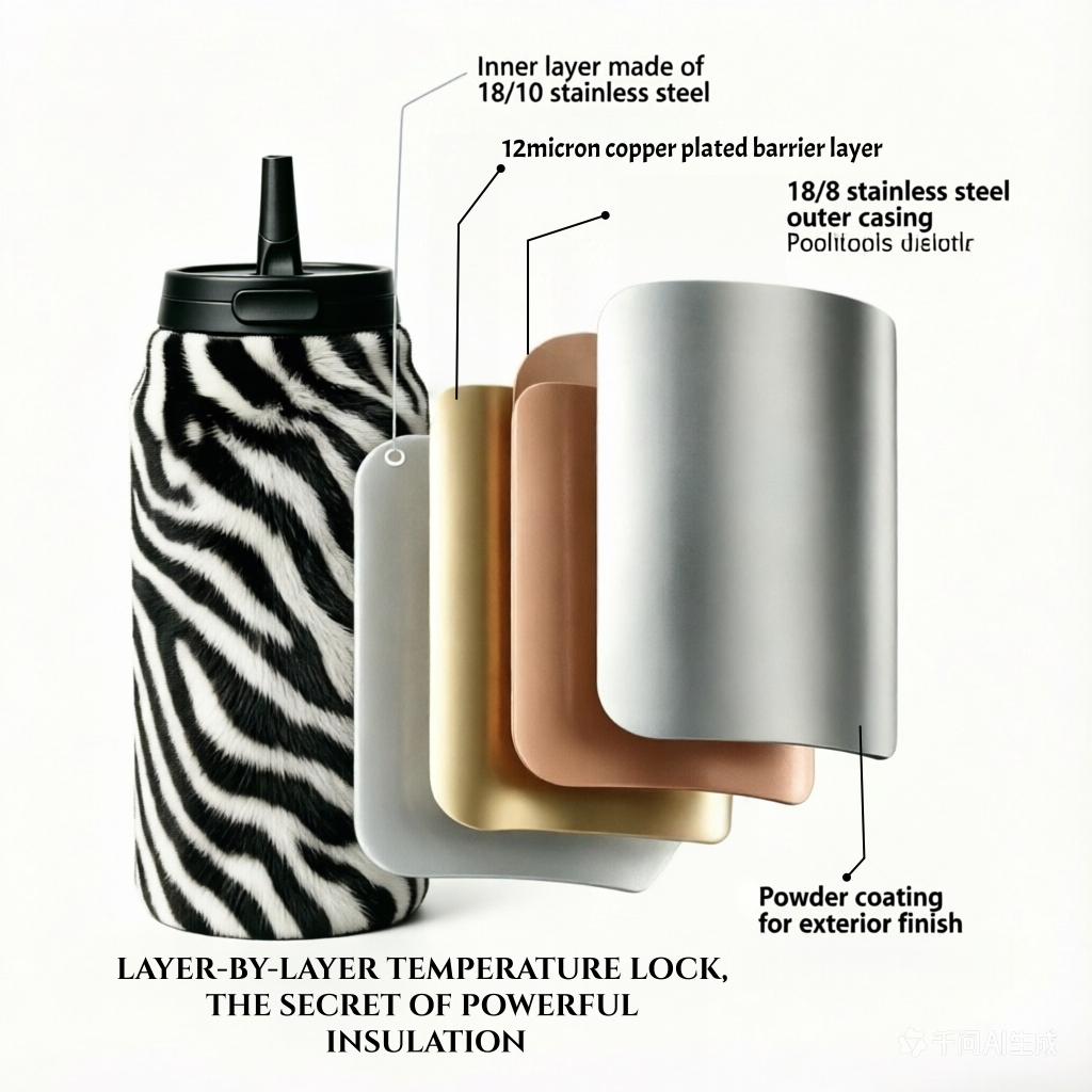 40oz Zebra Print Insulated Tumbler with Handle & Straw | Stainless Steel Travel Mug