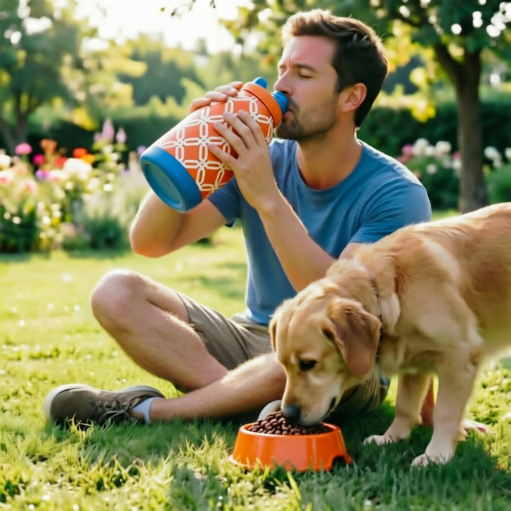3-in-1 Stainless Steel Insulated Water Bottle with Dog Food Bowl – Large Capacity Human & Pet Travel Flask for Hot & Cold Drinks