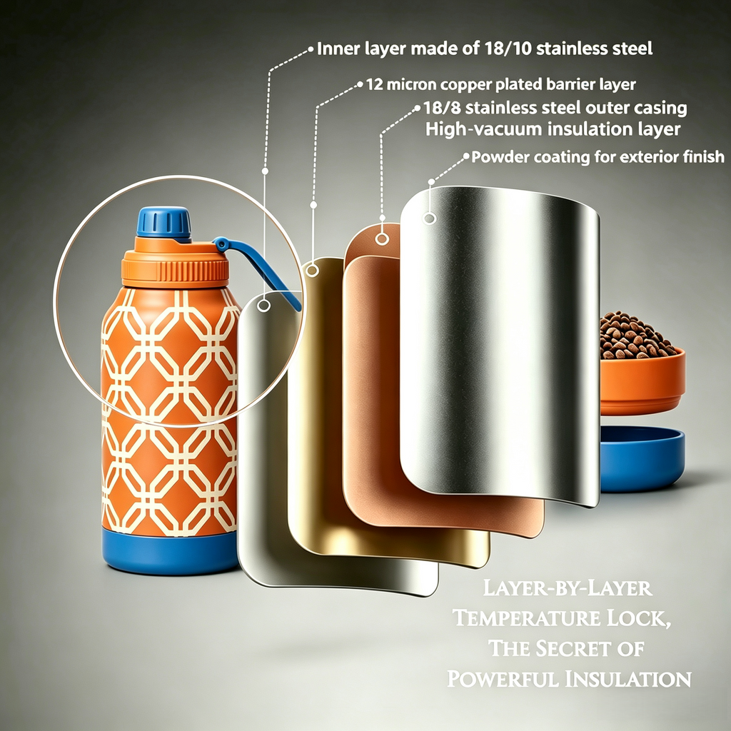 3-in-1 Stainless Steel Insulated Water Bottle with Dog Food Bowl – Large Capacity Human & Pet Travel Flask for Hot & Cold Drinks
