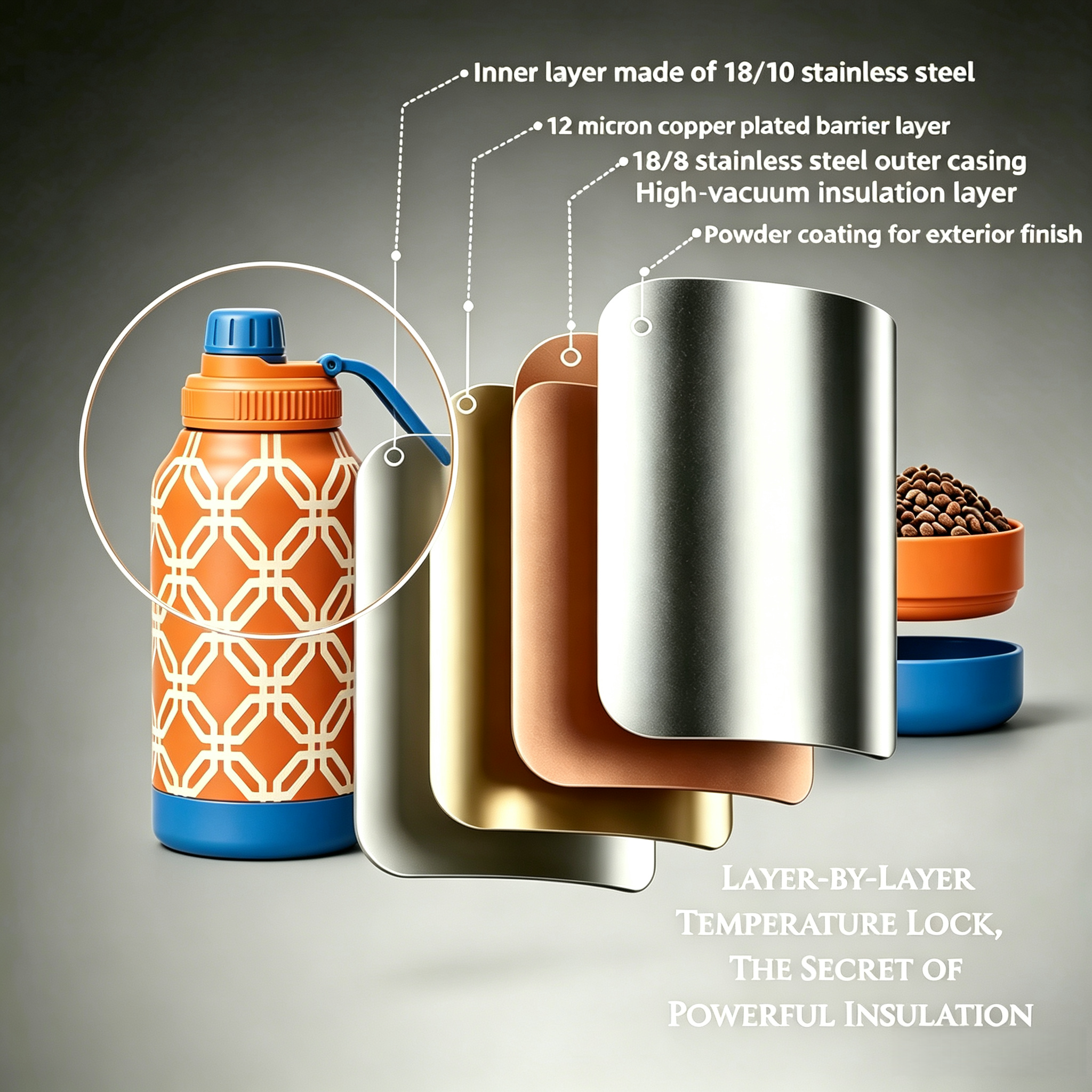 3-in-1 Stainless Steel Insulated Water Bottle with Dog Food Bowl – Large Capacity Human & Pet Travel Flask for Hot & Cold Drinks