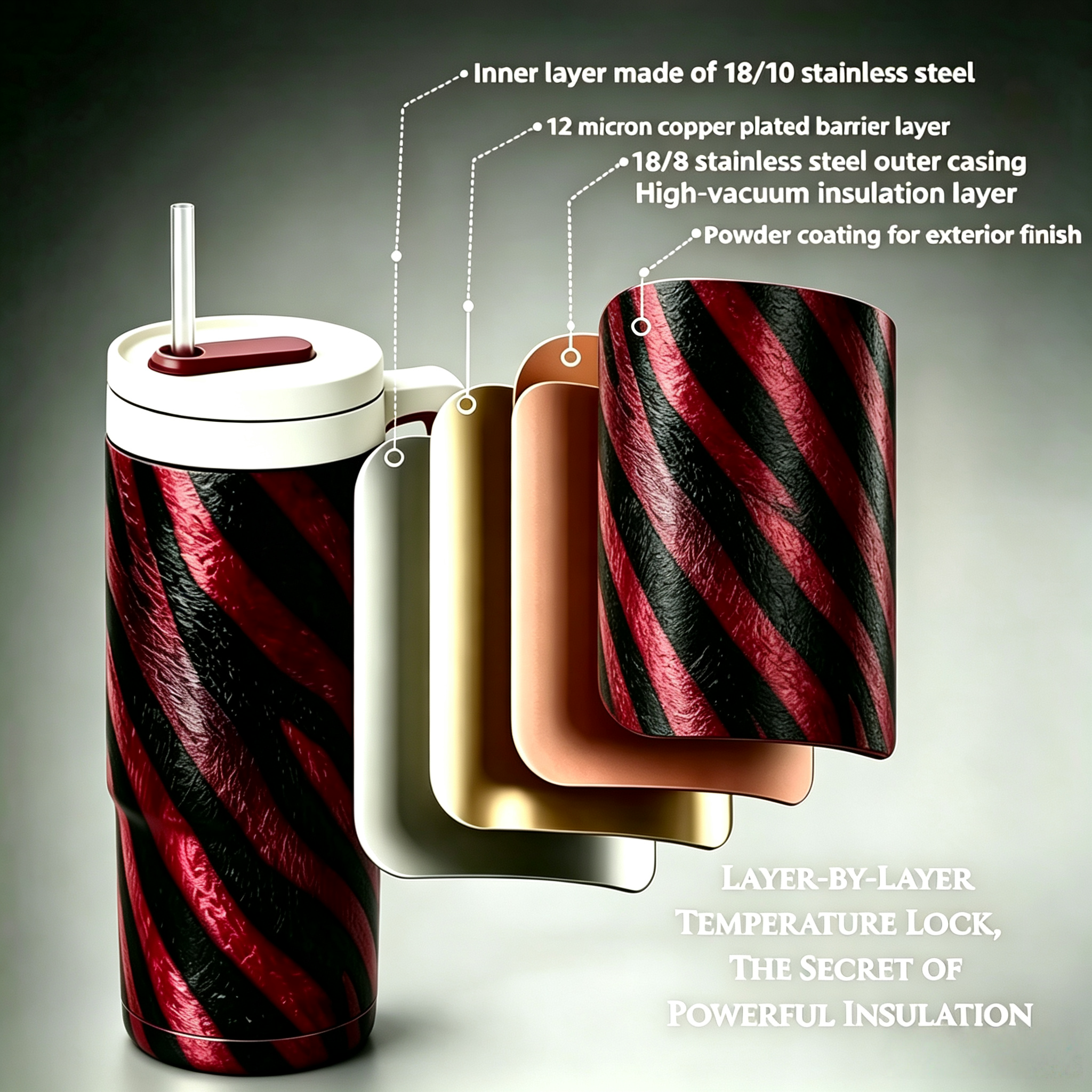 40oz Zebra Print Insulated Tumbler with Handle & Straw
