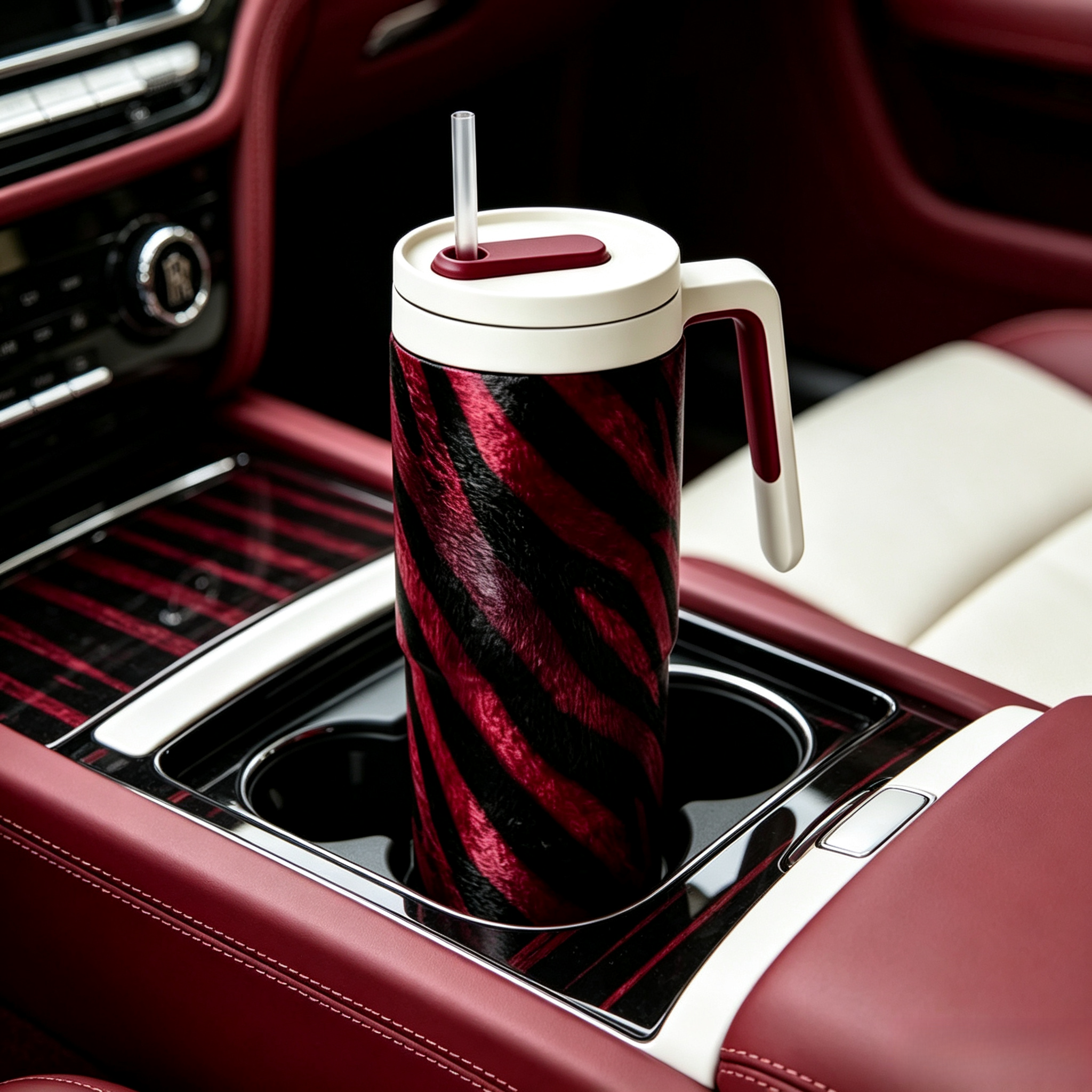 40oz Zebra Print Insulated Tumbler with Handle & Straw