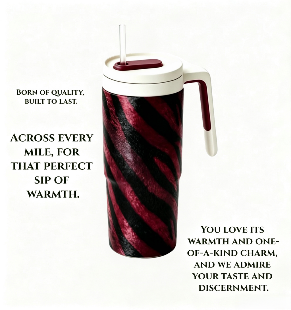 40oz Zebra Print Insulated Tumbler with Handle & Straw