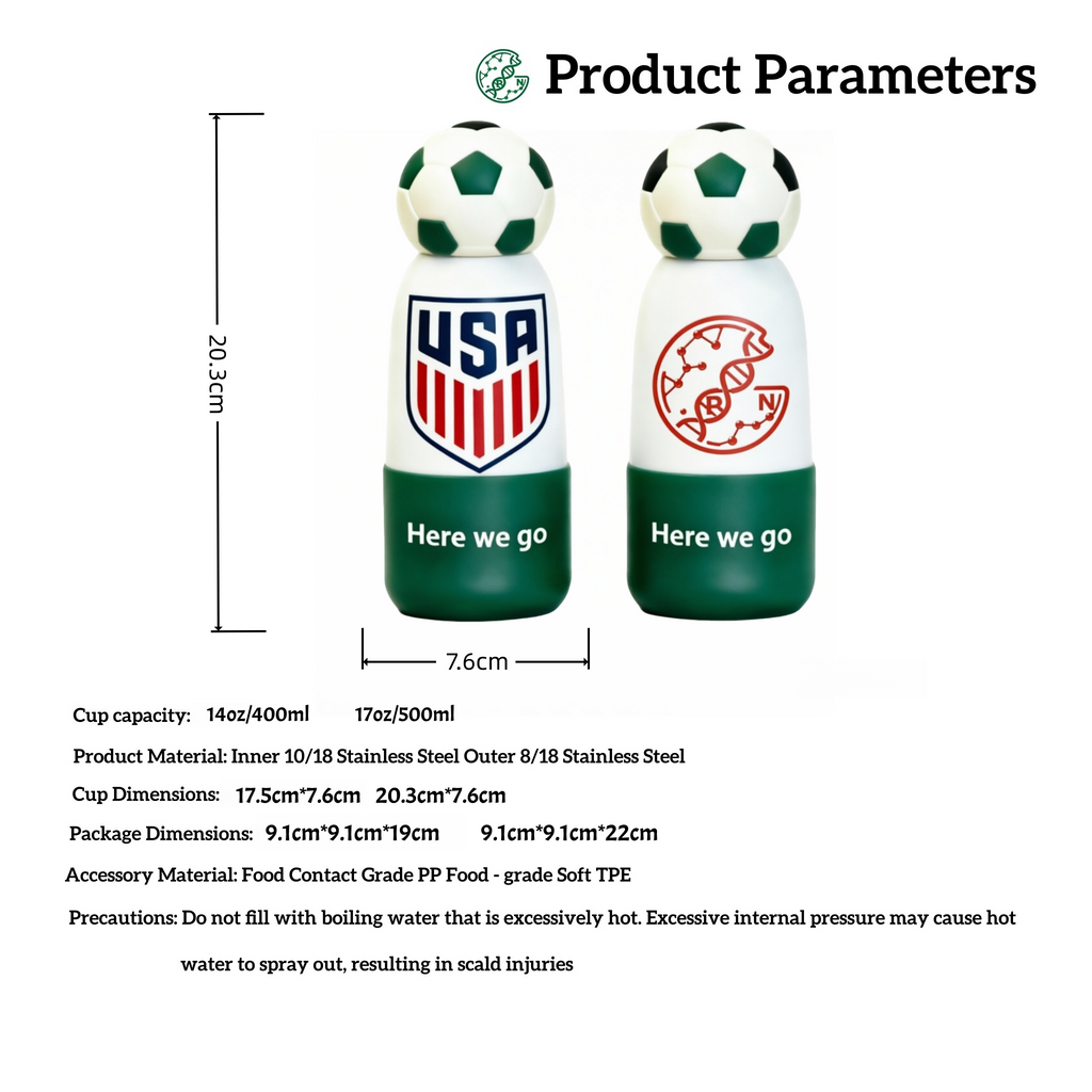 Soccer Water Bottle with Football Lid | Insulated Sports Tumbler for Kids & Fans