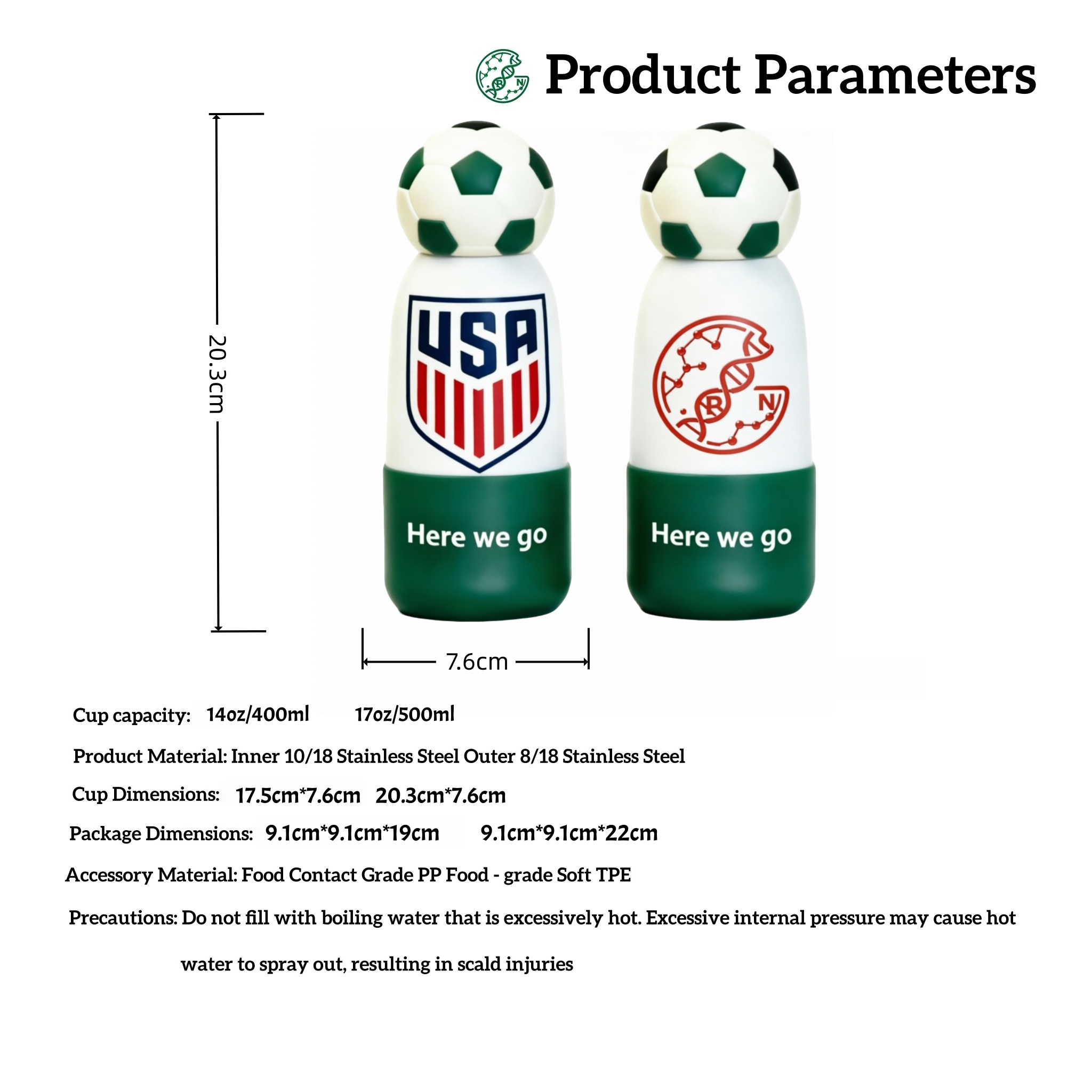 Soccer Water Bottle with Football Lid | Insulated Sports Tumbler for Kids & Fans