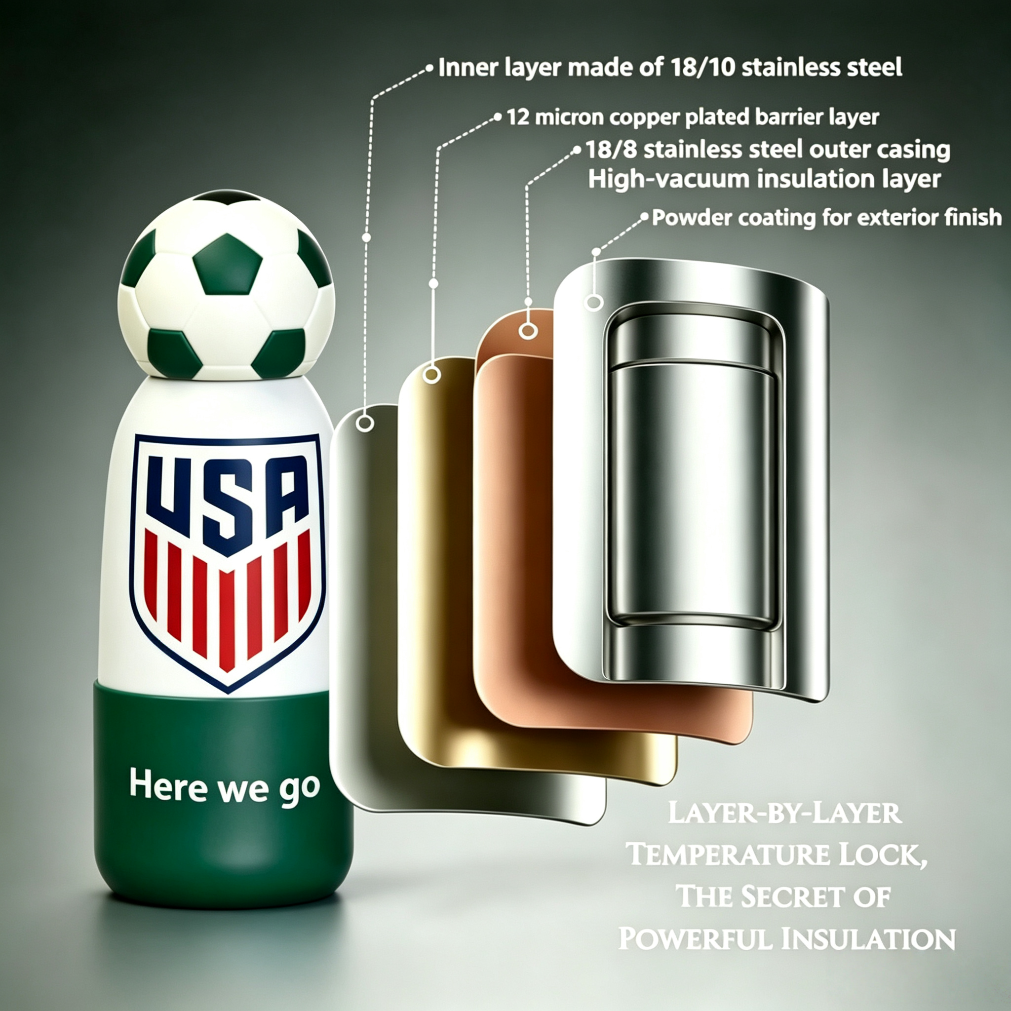 Soccer Water Bottle with Football Lid | Insulated Sports Tumbler for Kids & Fans