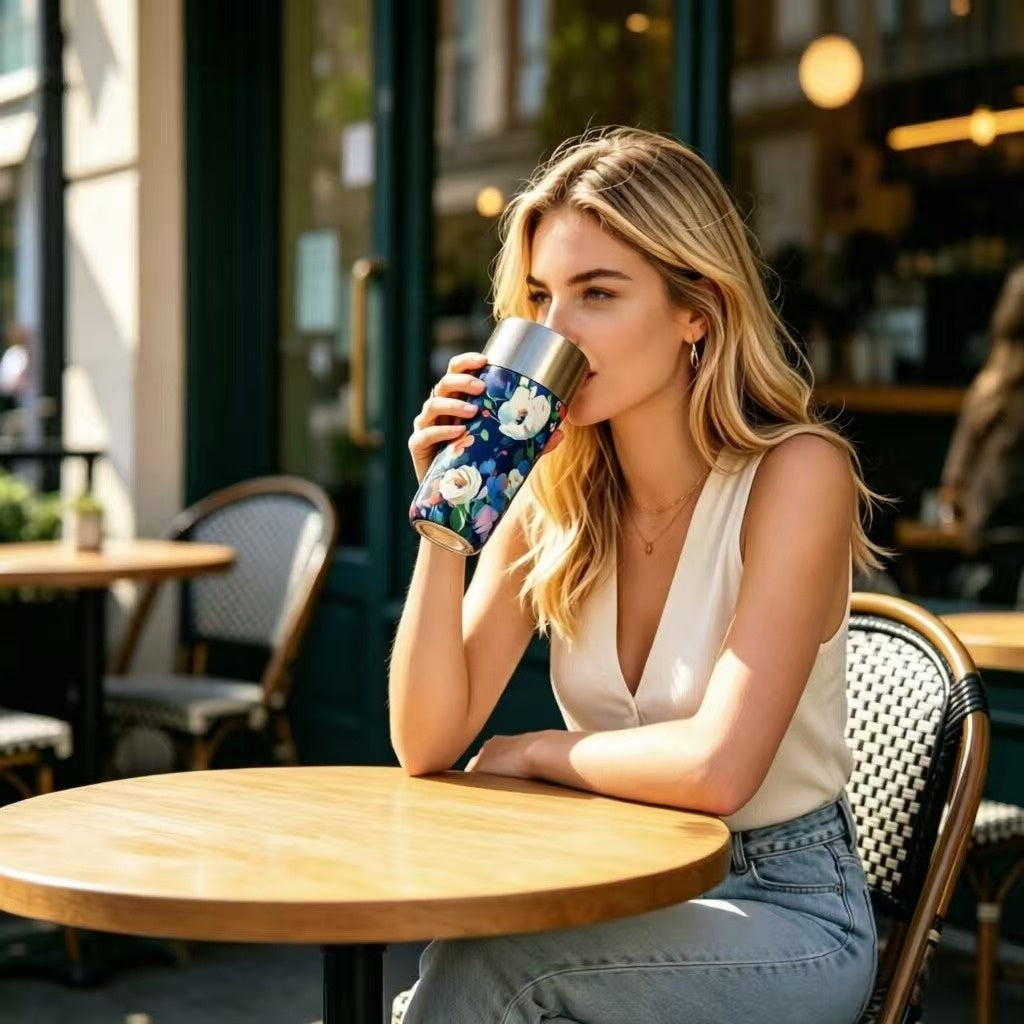 Floral Stainless Steel Travel Mug | Vacuum Insulated Coffee Tumbler for Hot & Cold Drinks