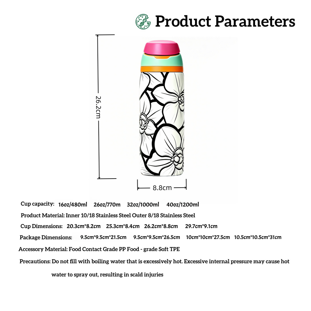 Floral Insulated Water Bottle | Stainless Steel Travel Mug | Leakproof Coffee Tumbler | Reusable Thermal Bottle for Hot & Cold Drinks