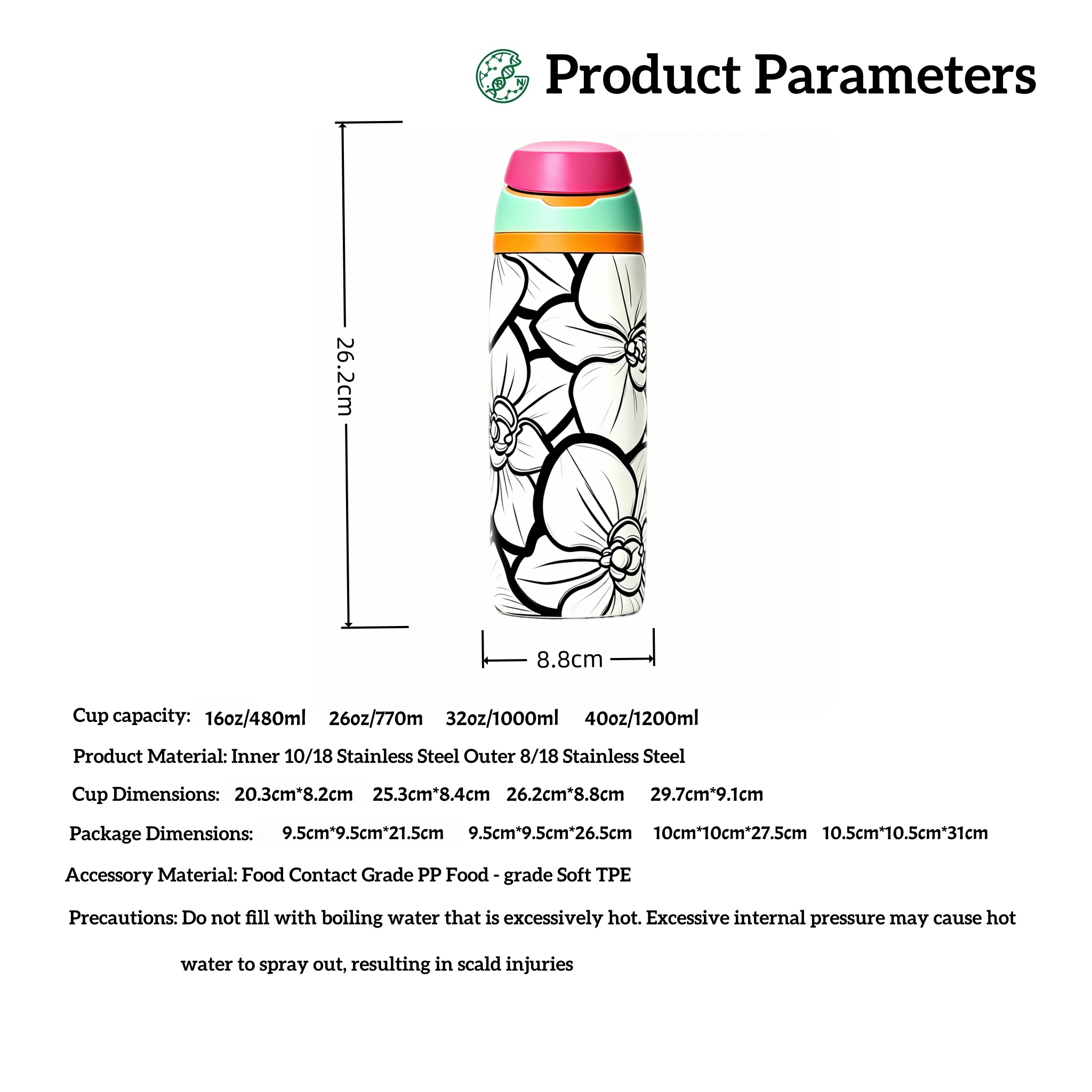Floral Insulated Water Bottle | Stainless Steel Travel Mug | Leakproof Coffee Tumbler | Reusable Thermal Bottle for Hot & Cold Drinks