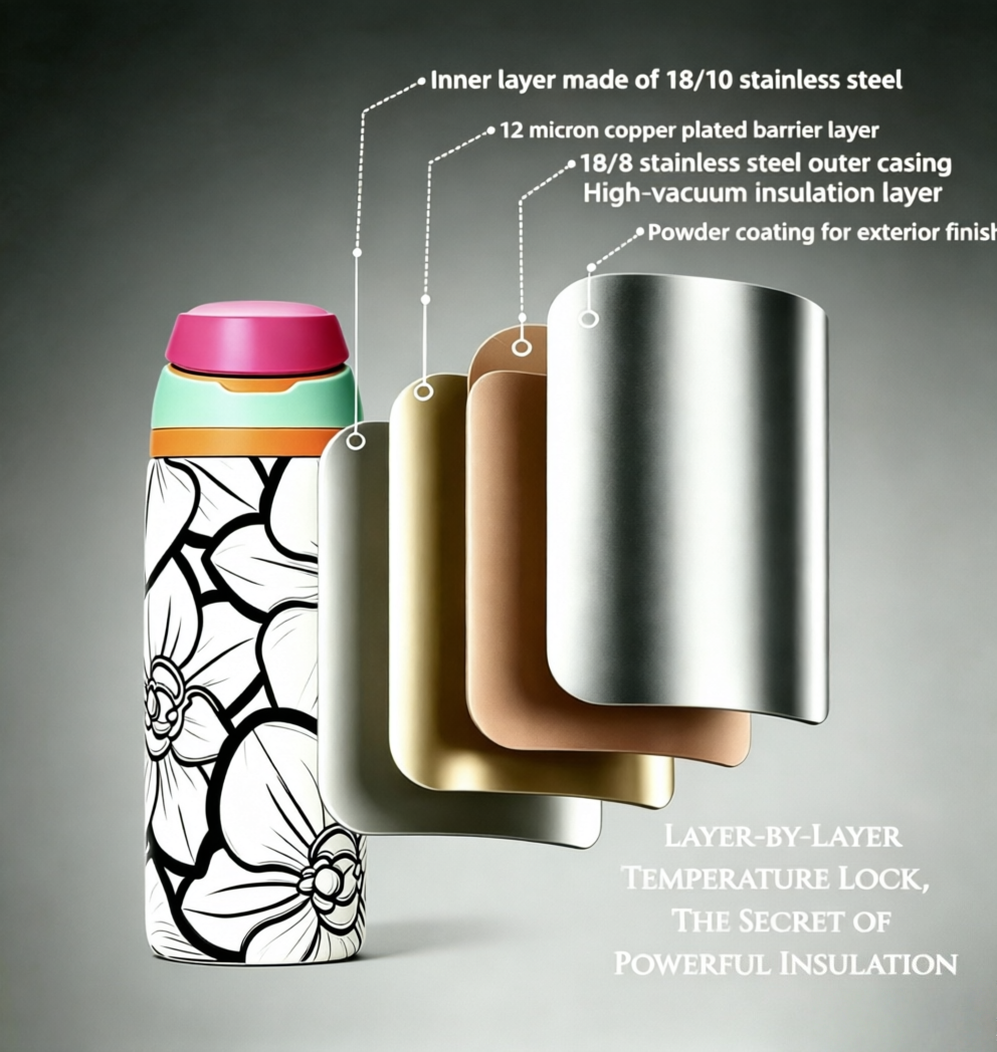 Floral Insulated Water Bottle | Stainless Steel Travel Mug | Leakproof Coffee Tumbler | Reusable Thermal Bottle for Hot & Cold Drinks