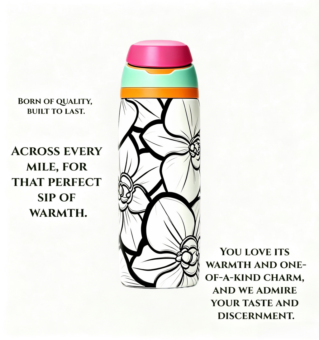 Floral Insulated Water Bottle | Stainless Steel Travel Mug | Leakproof Coffee Tumbler | Reusable Thermal Bottle for Hot & Cold Drinks