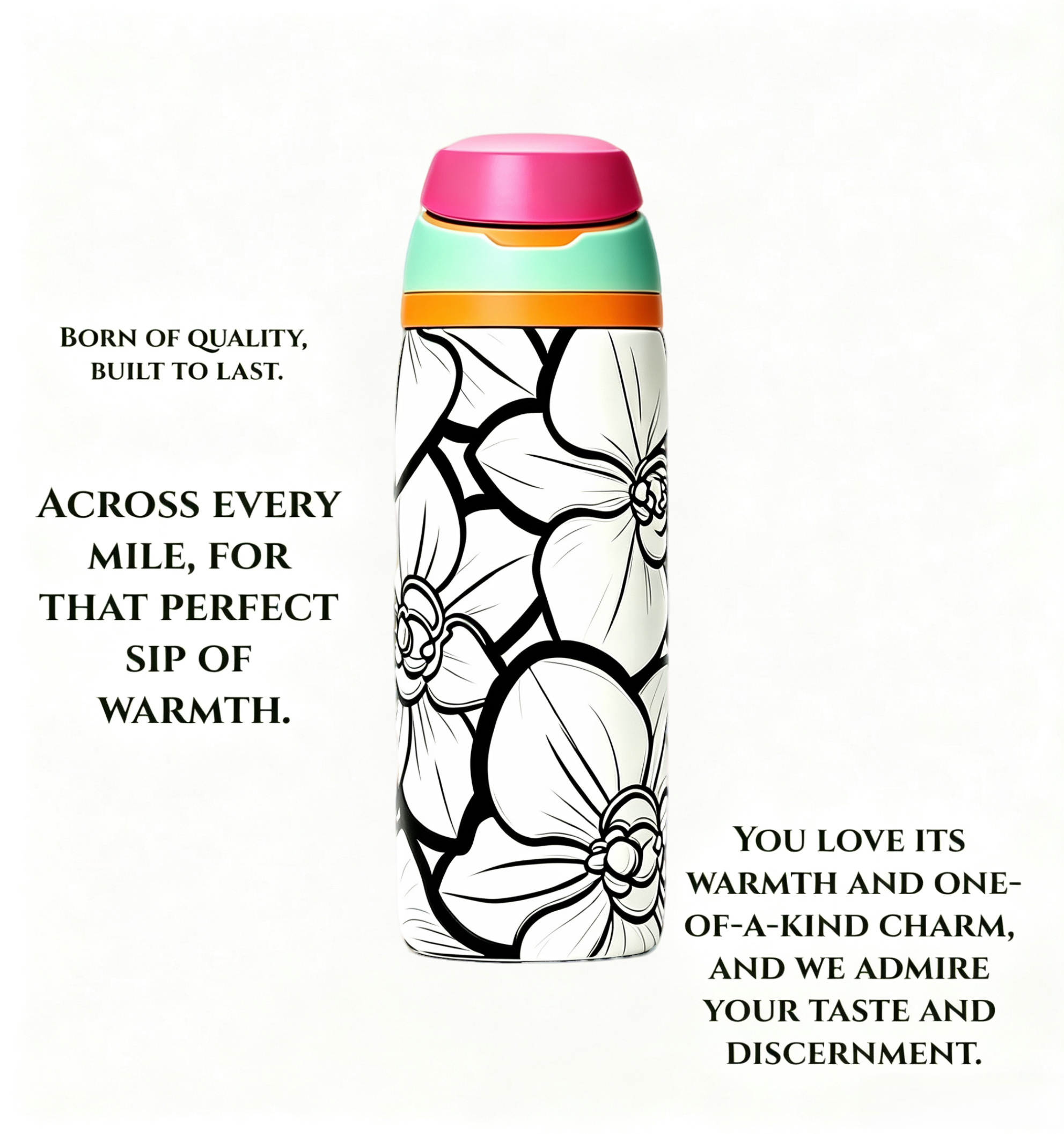 Floral Insulated Water Bottle | Stainless Steel Travel Mug | Leakproof Coffee Tumbler | Reusable Thermal Bottle for Hot & Cold Drinks