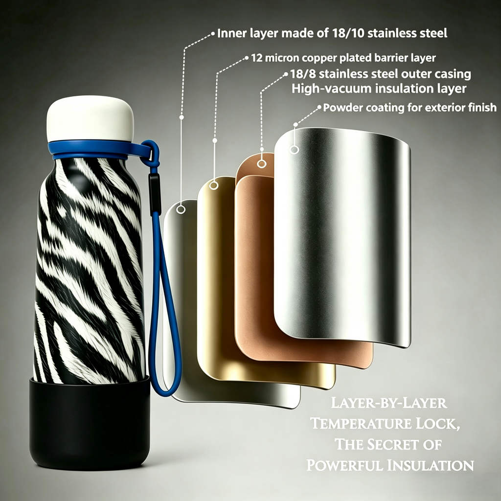 Zebra Print Insulated Stainless Steel Water Bottle with Silicone Sleeve & Carry Strap | Leakproof Reusable Travel Sports Bottle