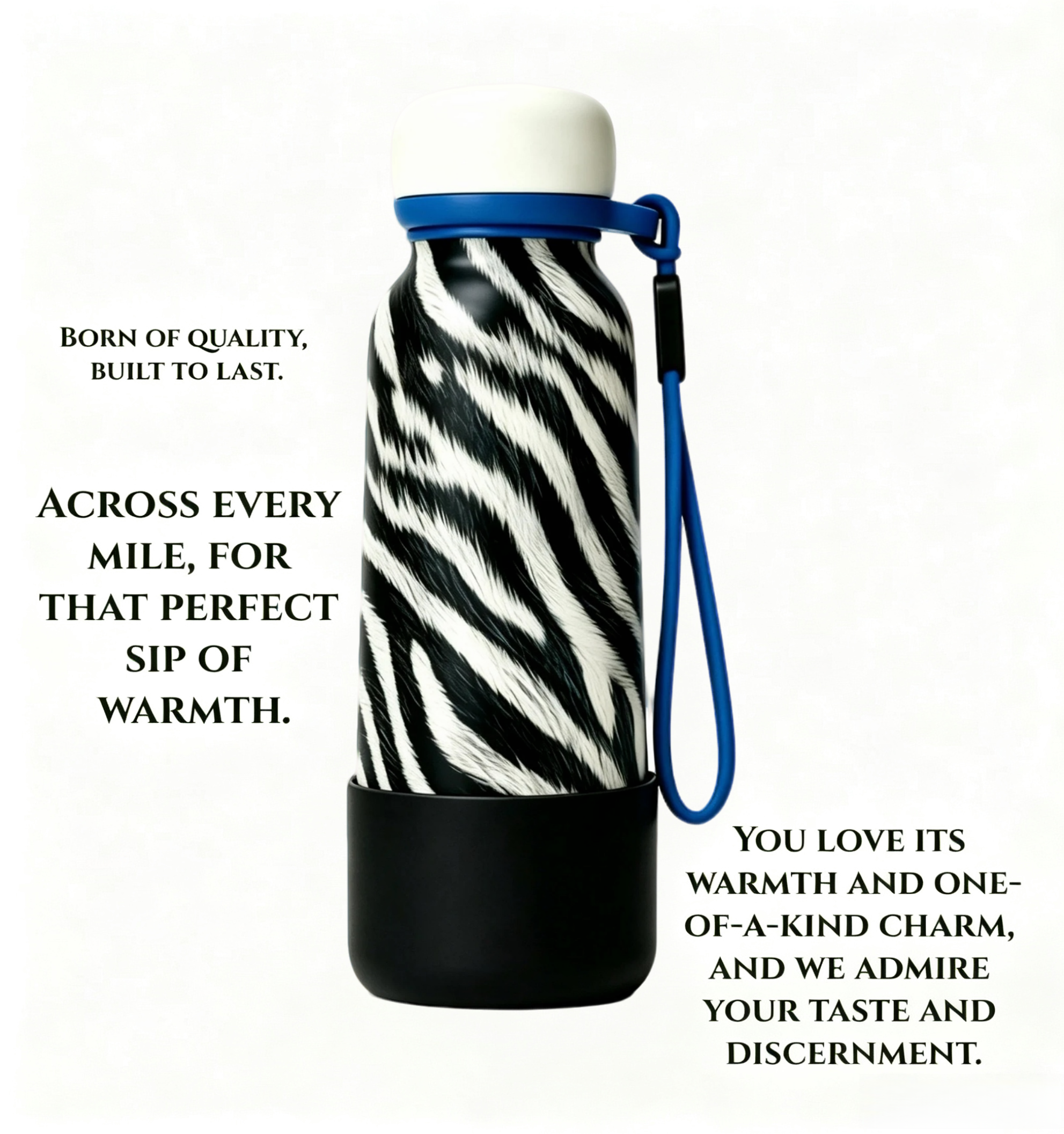Zebra Print Insulated Stainless Steel Water Bottle with Silicone Sleeve & Carry Strap | Leakproof Reusable Travel Sports Bottle