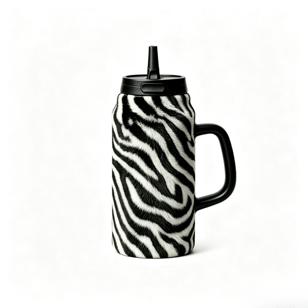40oz Zebra Print Insulated Tumbler with Handle & Straw | Stainless Steel Travel Mug