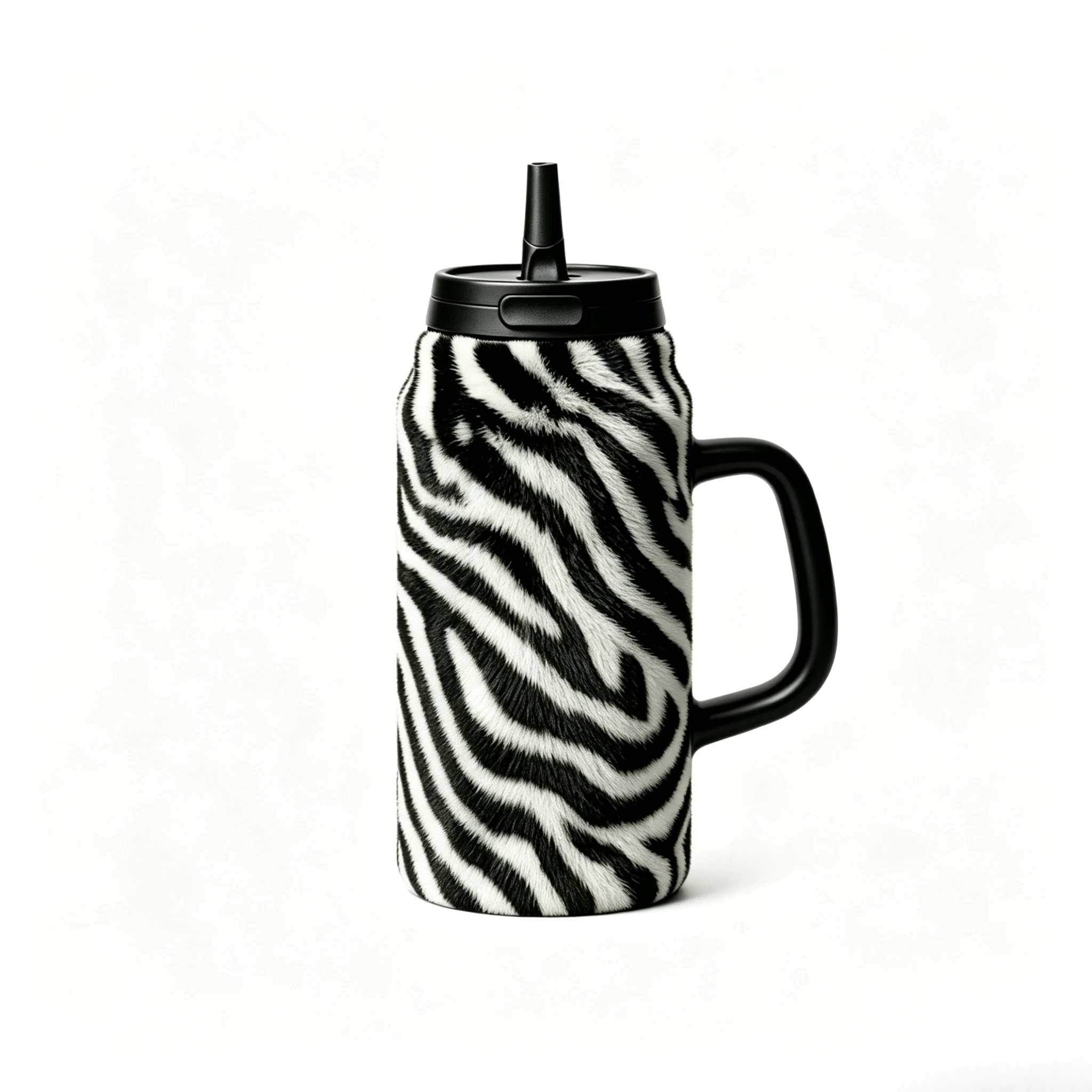 40oz Zebra Print Insulated Tumbler with Handle & Straw | Stainless Steel Travel Mug