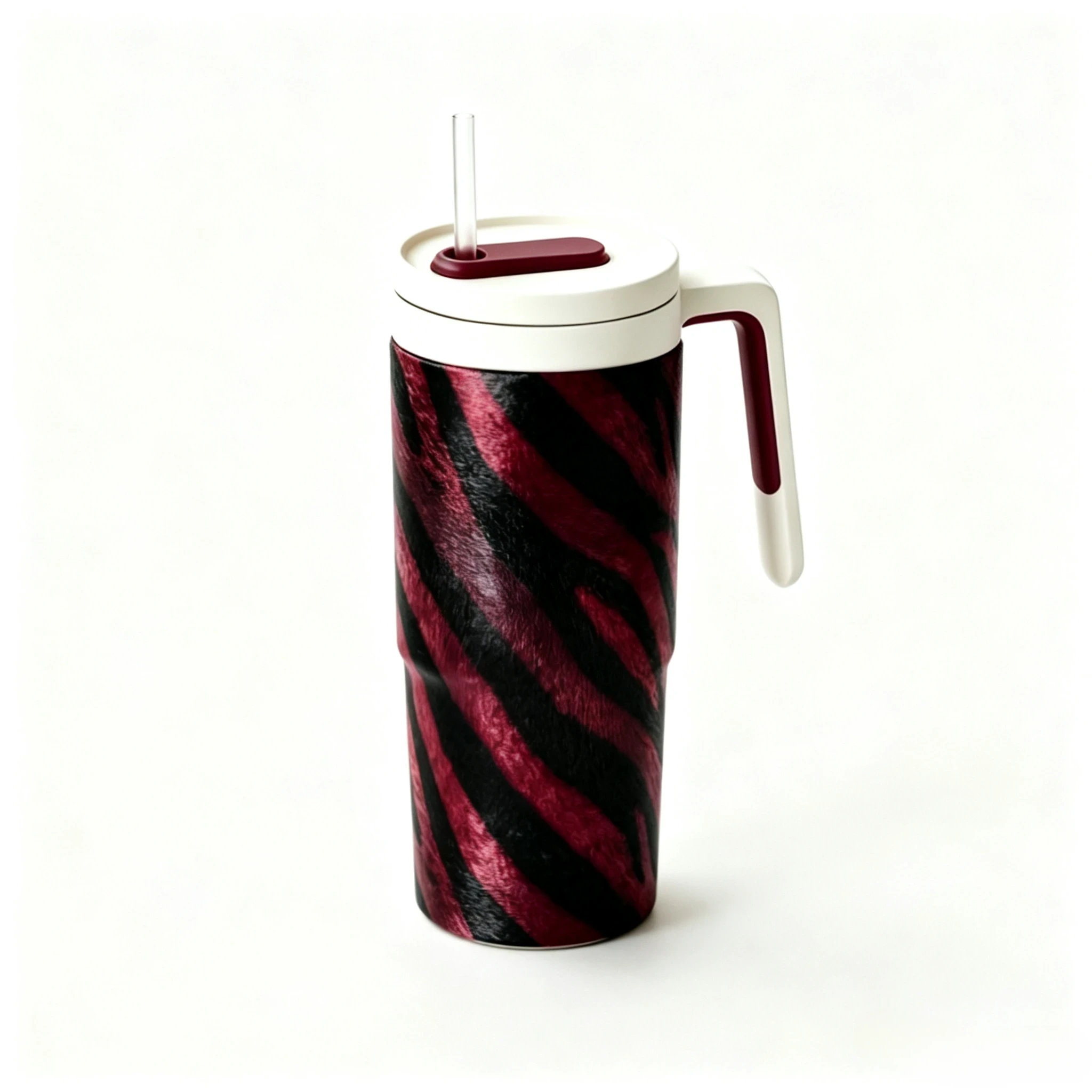 40oz Zebra Print Insulated Tumbler with Handle & Straw