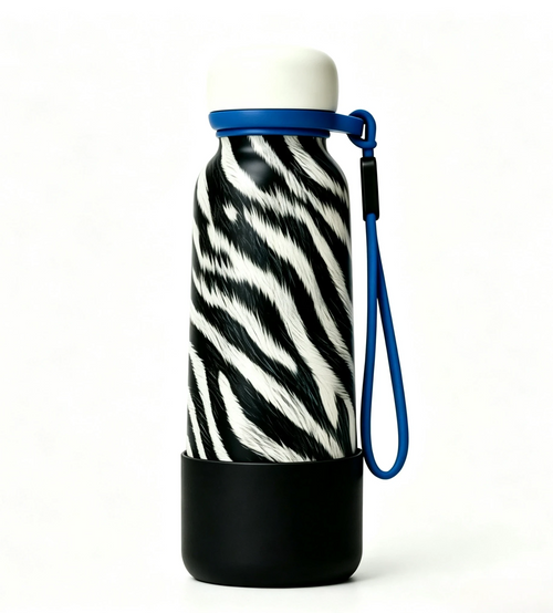 111#Zebra Print Insulated Stainless Steel Water Bottle with Silicone Sleeve & Carry Strap | Leakproof Reusable Travel Sports Bottle