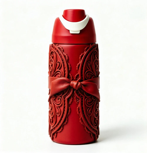 113#Fashion Bow Insulated Stainless Steel Water Bottle with Carry Handle | Leakproof Reusable Travel Coffee Tumbler for Women