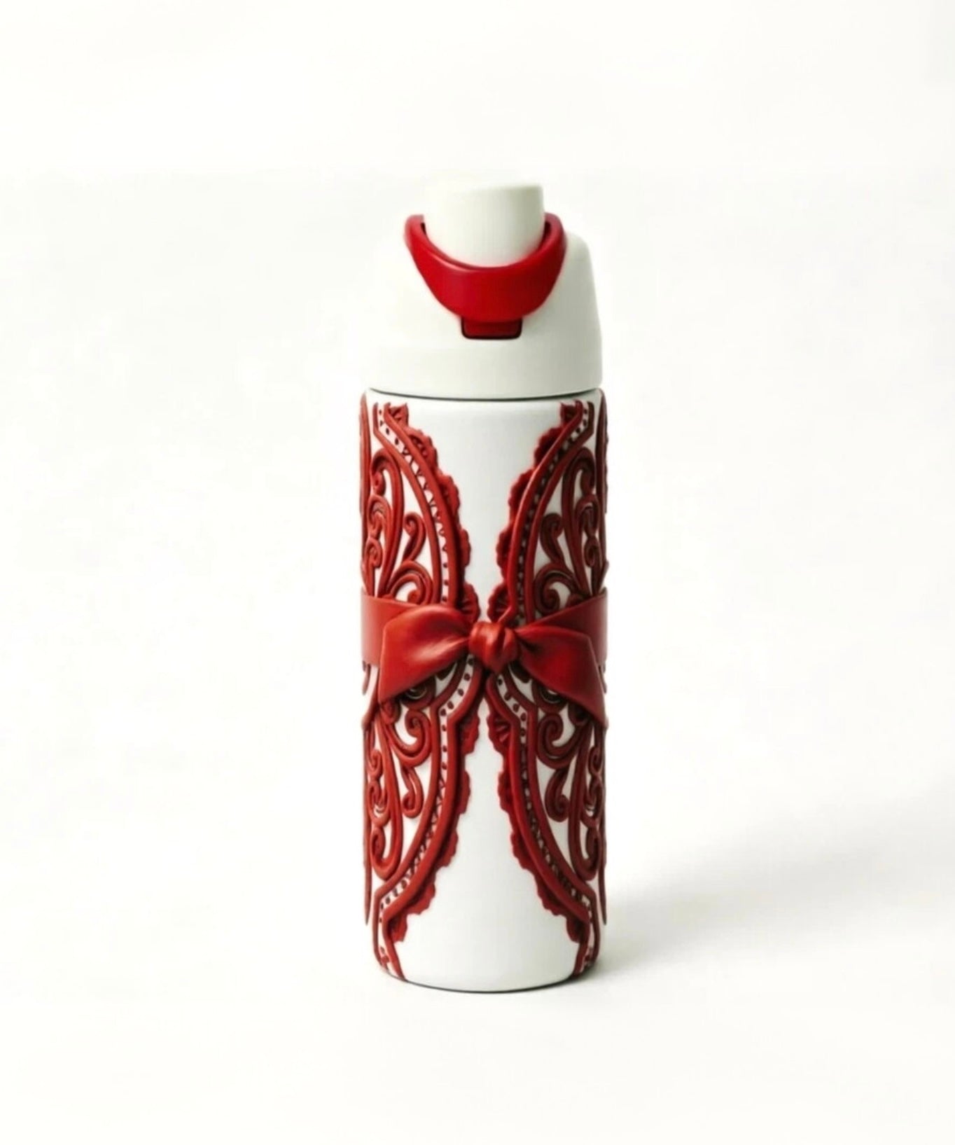 Fashion Bow Insulated Stainless Steel Water Bottle with Carry Handle | Leakproof Reusable Travel Coffee Tumbler for Women