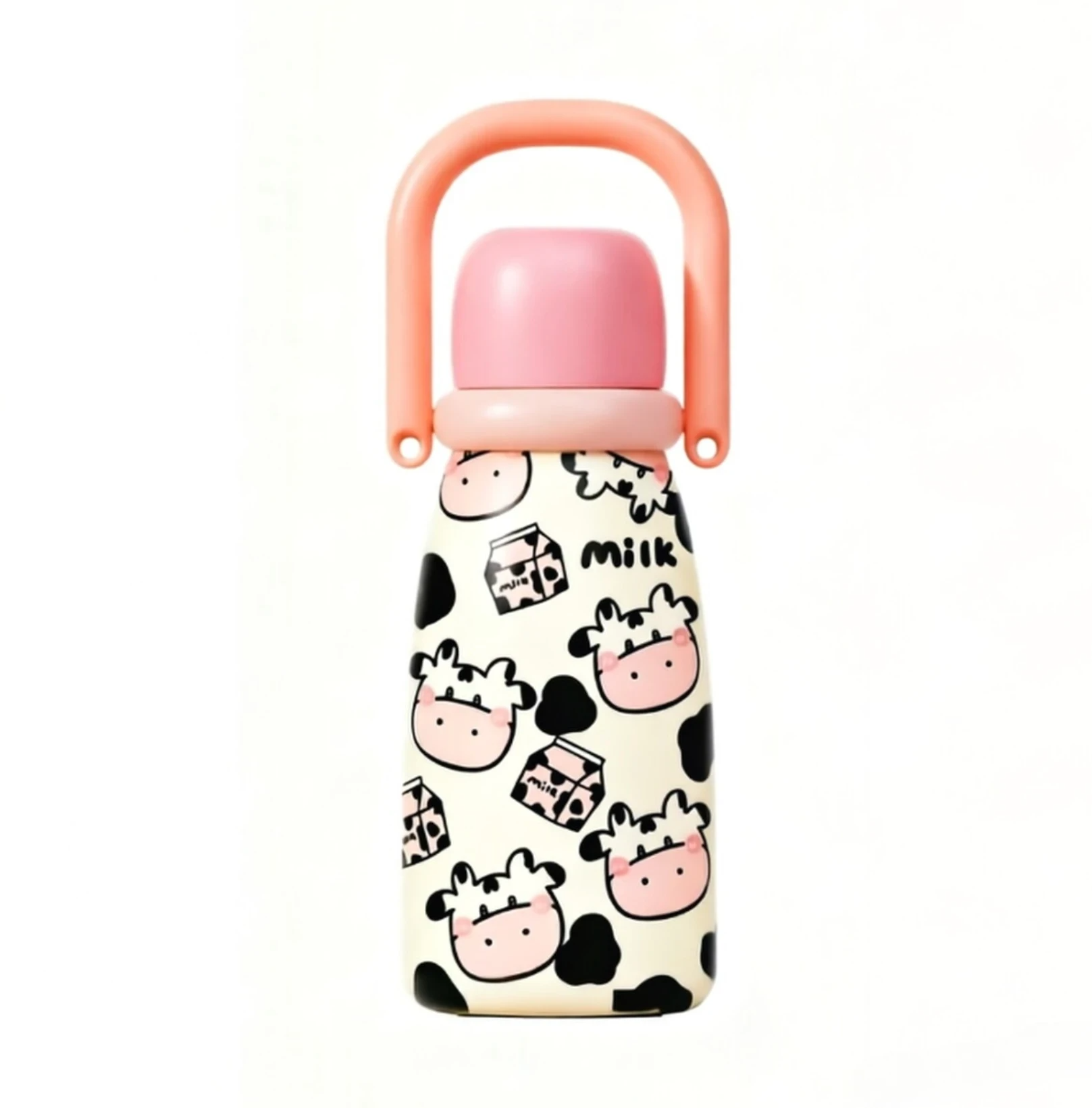 23oz Kids Stainless Steel Insulated Water Bottle with Handle – 660ml Leakproof Vacuum Water Bottle, BPA-Free Straw Bottle, Cute Cow Thermal Flask for School, Travel & Outdoor