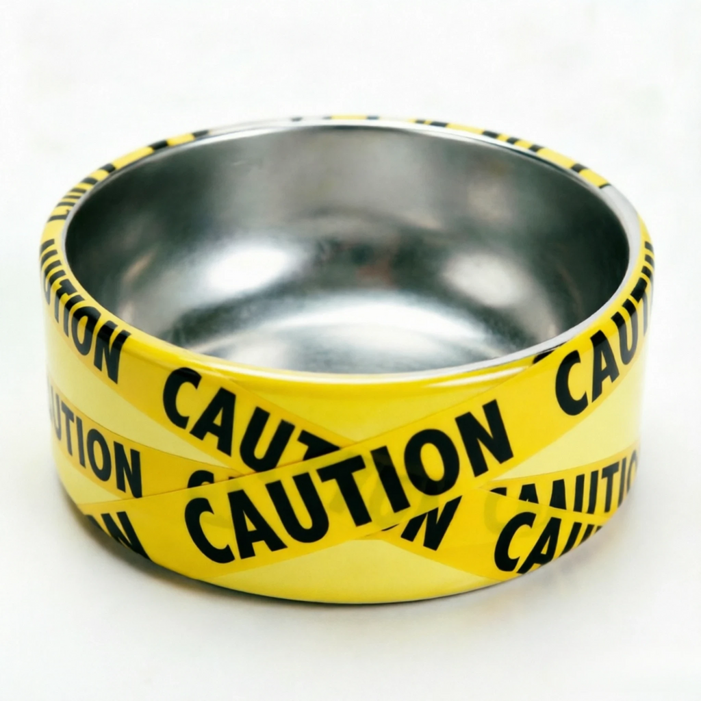 Stainless Steel Pet Bowl – Non-Slip Dog & Cat Food Water Bowl, Durable Pet Feeding Dish with Caution Print for Small, Medium & Large Pets