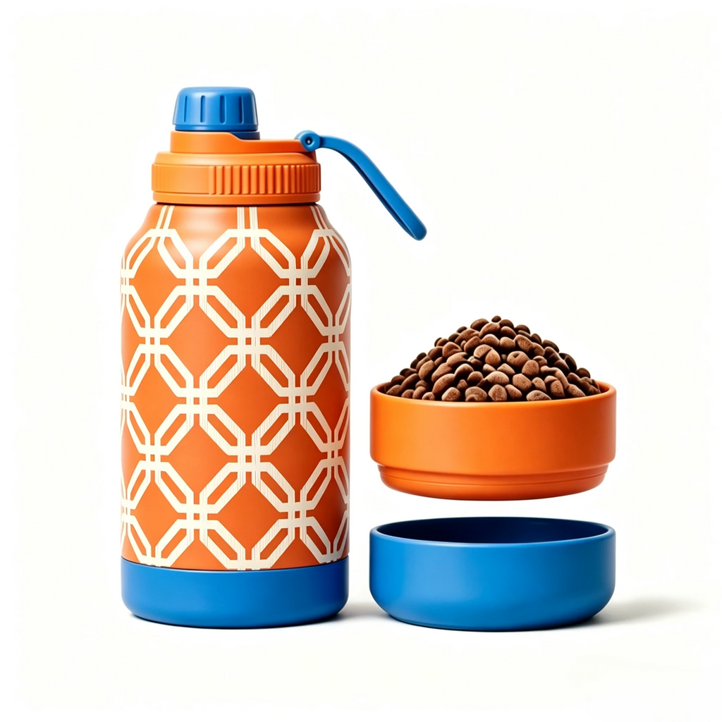 3-in-1 Stainless Steel Insulated Water Bottle with Dog Food Bowl – Large Capacity Human & Pet Travel Flask for Hot & Cold Drinks